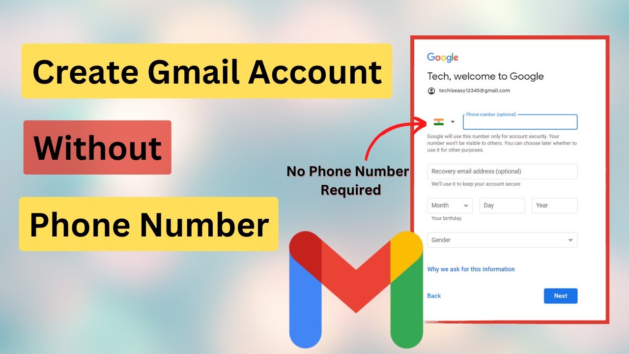 Как создать учетную запись Gmail без подтверждения номера телефона | Телефон/Ноутбук