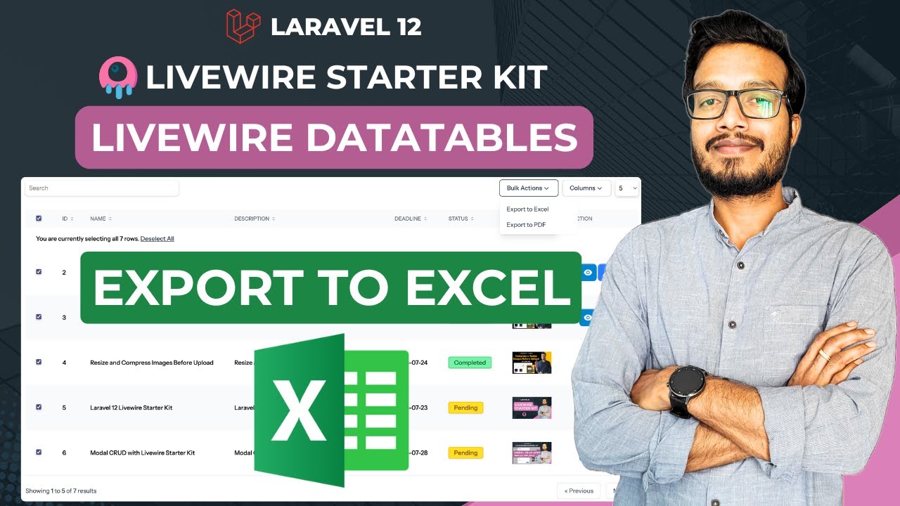 Laravel 12 Livewire DataTable: Export Any Data to Excel | Livewire Starter Kit