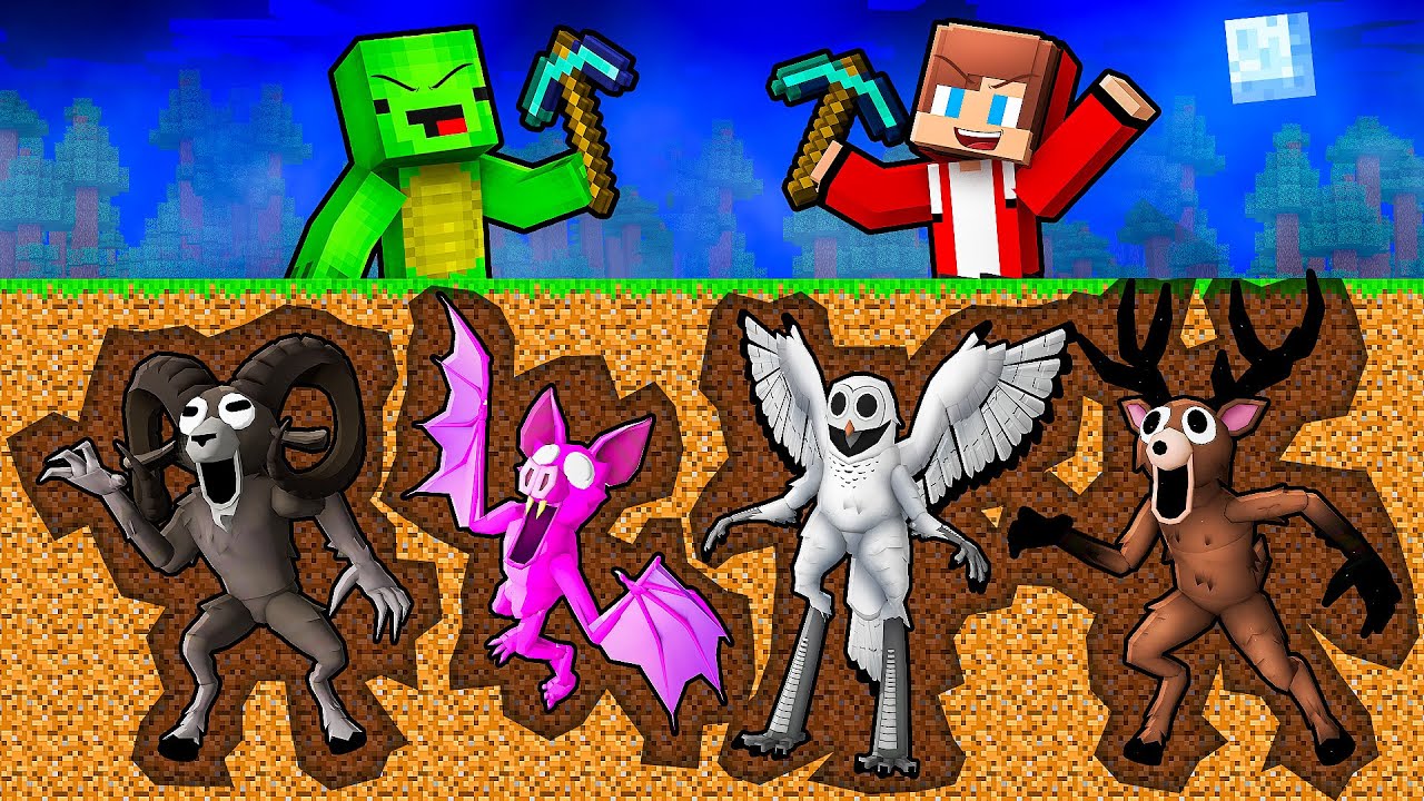 JJ and Mikey: 99 NIGHTS IN THE FOREST MINE BATTLE in Minecraft - Maizen