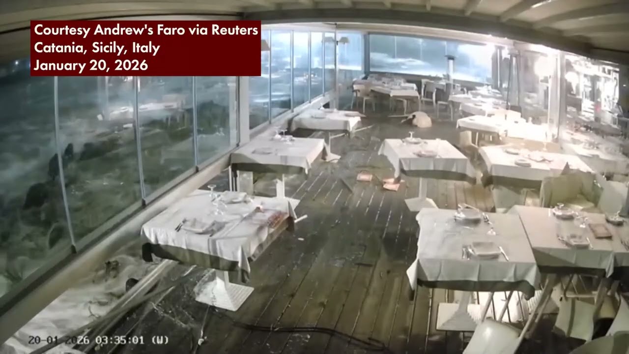 Storm surge, sumalpok sa isang restaurant sa Sicily, Italy