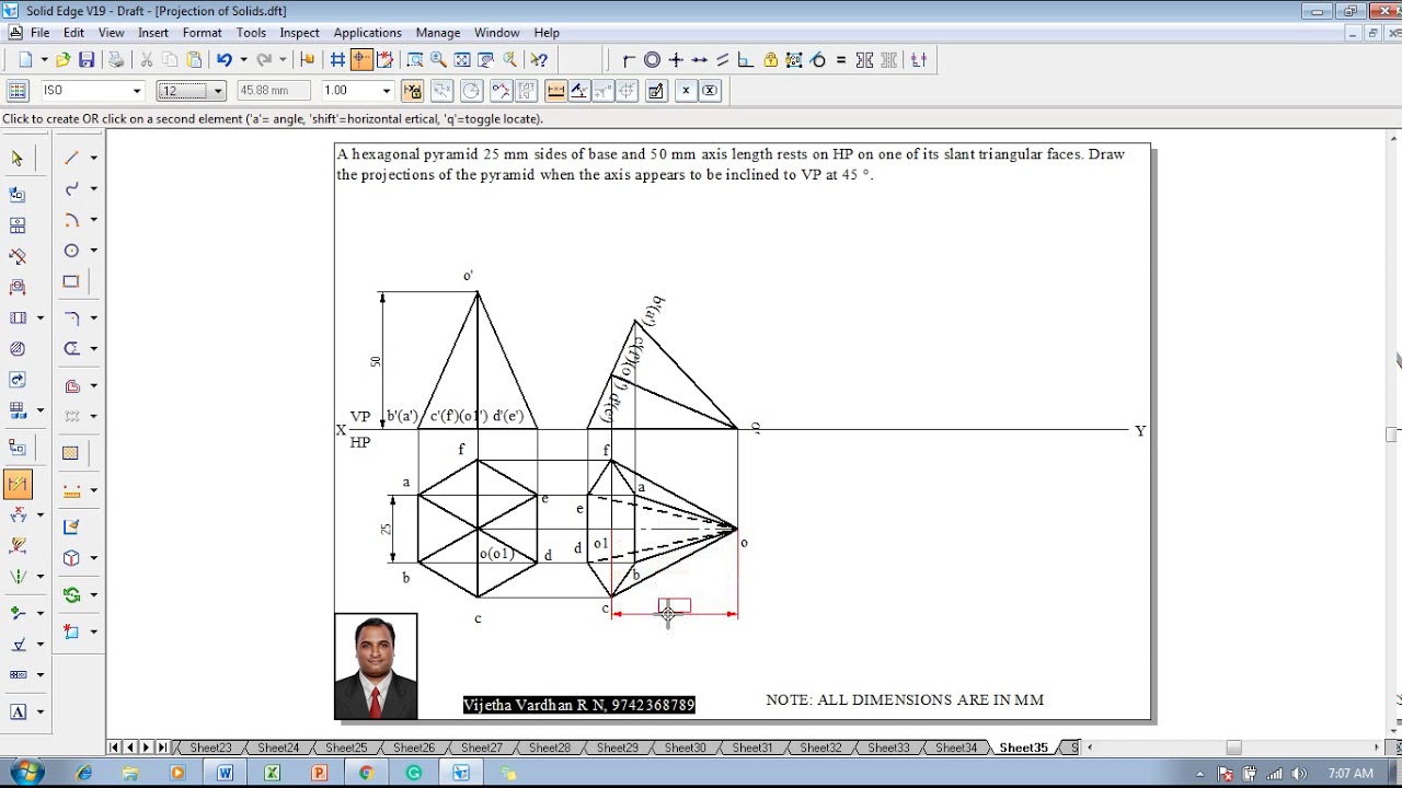 Example 35 on Projections of Solids