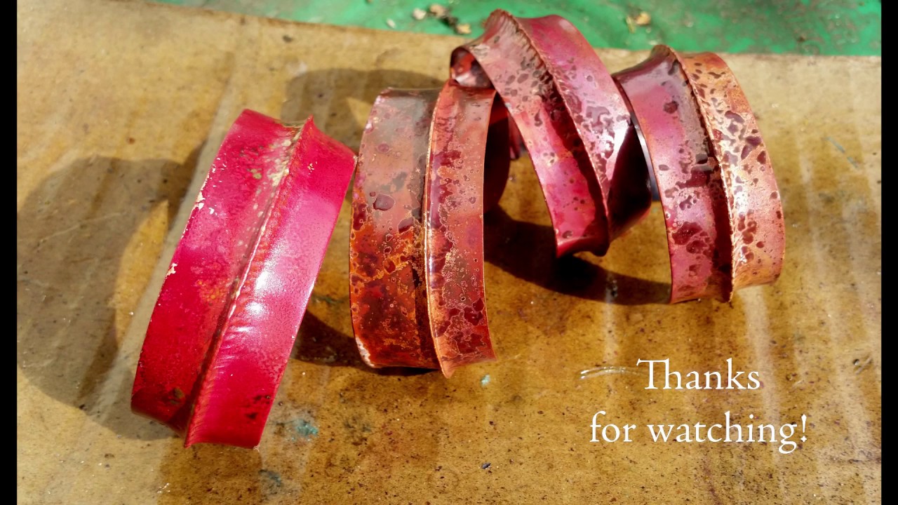 red heat patina on foldformed copper bracelet
