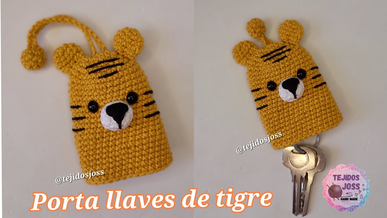 Porta llaves de tigre tejido a crochet