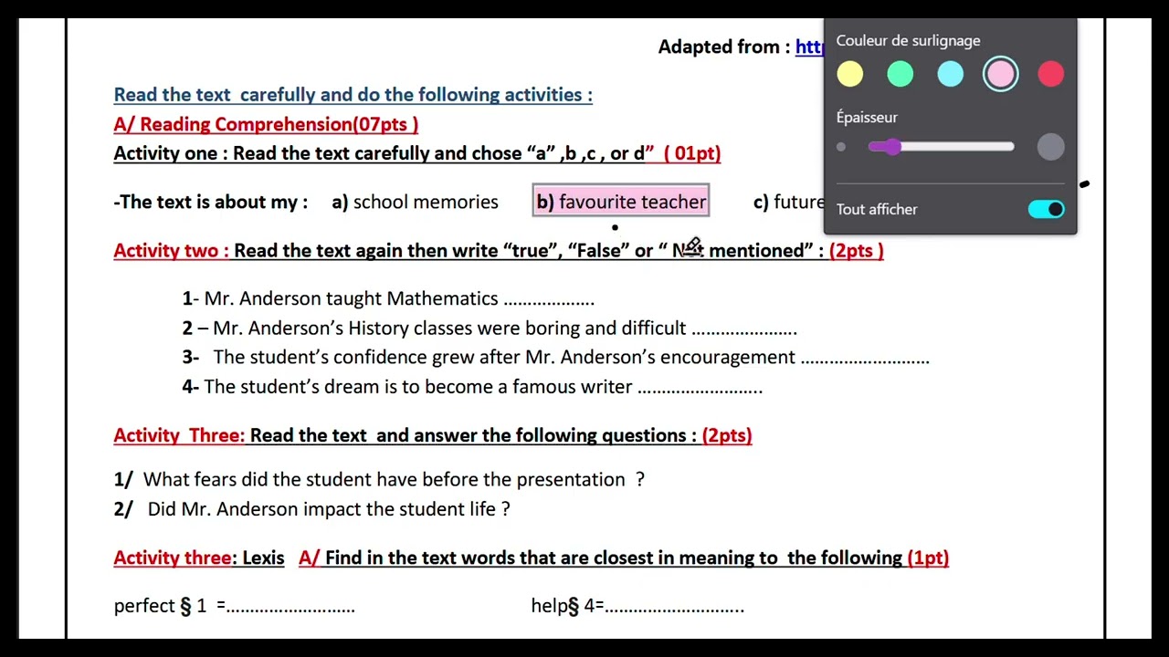 حل اختبار الفصل الثاني في مادة اللغة الإنجليزية خاص بتلاميذ السنة الرابعة متوسط