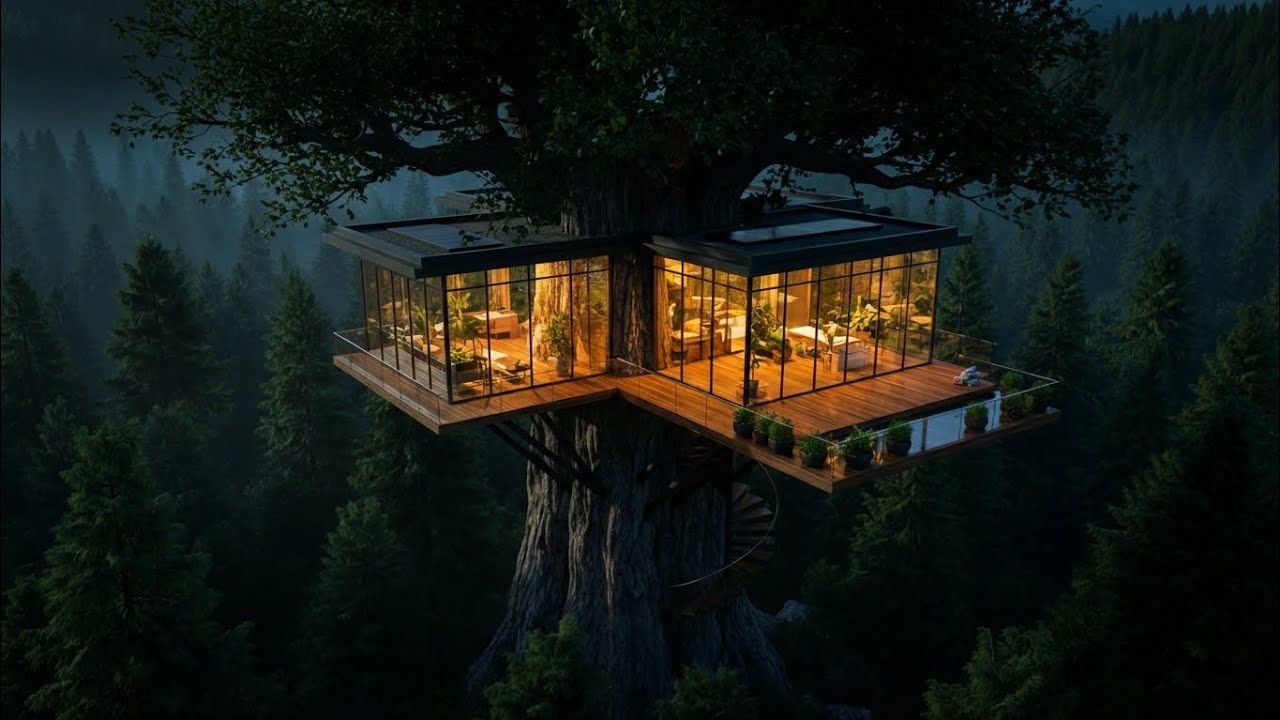 I Built a Million Dollar Modern Treehouse in a Massive Tree - Full ASMR Cinematic