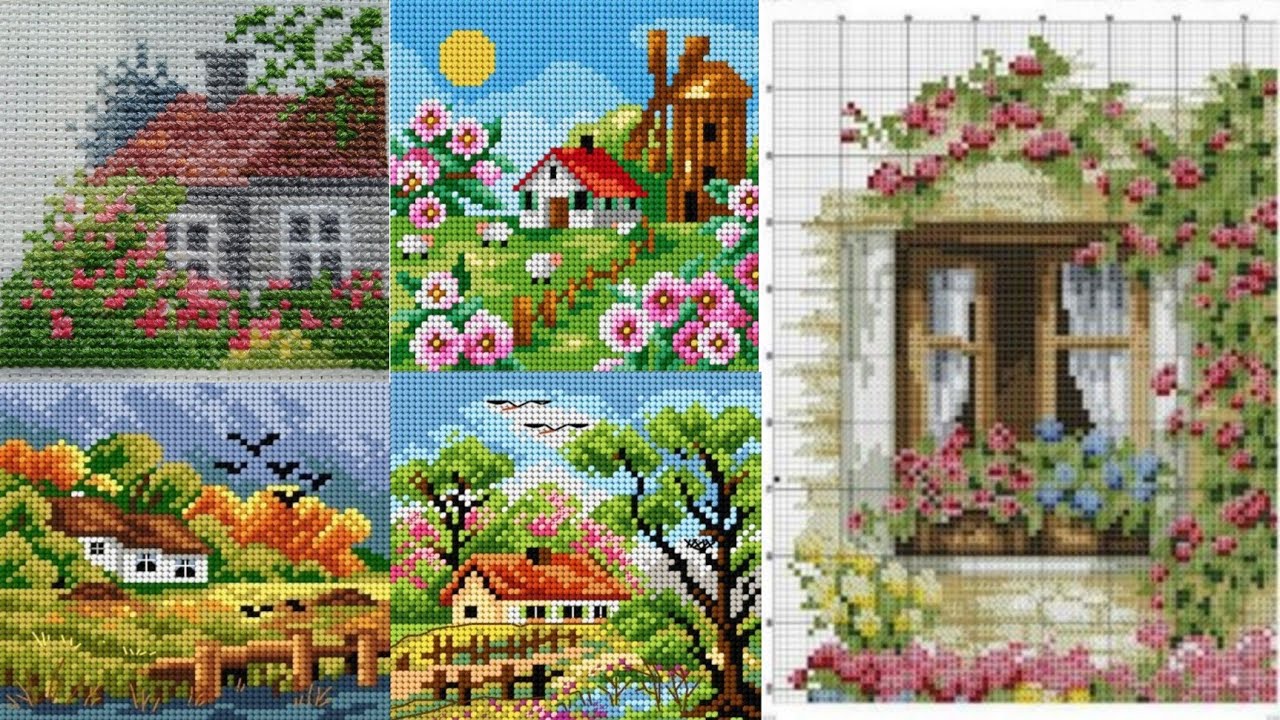 Cross ❌ stitch embroidery design ideas and scenery designs