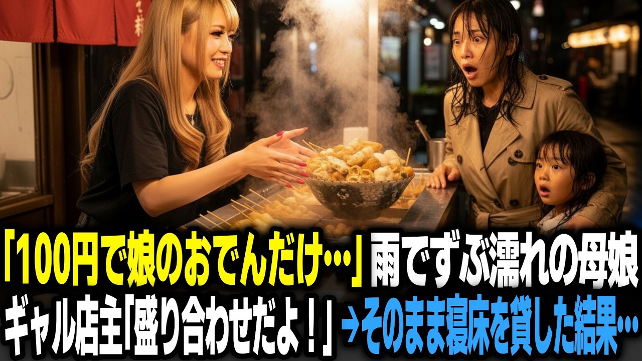 「100円で娘のおでんだけでも…」 雨の夜、ずぶ濡れ母娘を助けたギャル店主→家に連れ帰り一緒に暮らした結果…