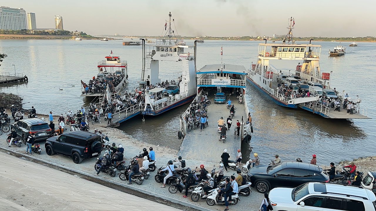Cambodian citizens cross the ferry from Phnom Penh to Kandal province