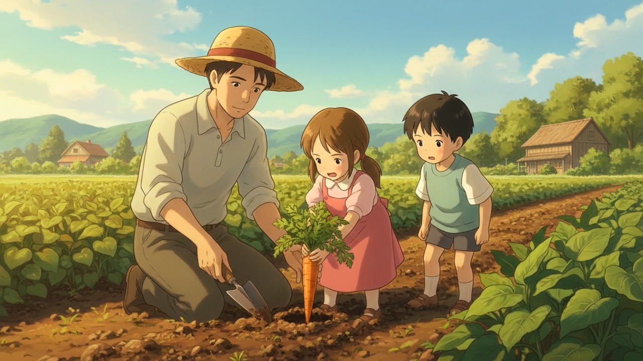 Cozy Day on the Family Farm: Harvesting Vegetables & Quiet Village Dinner | Ghibli-Style ASMR