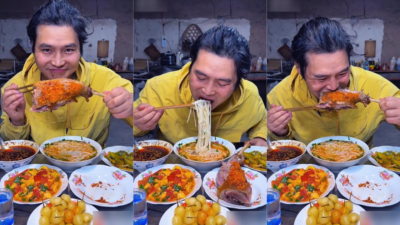 ASMR Eating Giant Chicken Leg & Hot Noodle Soup | Satisfying Big Bites