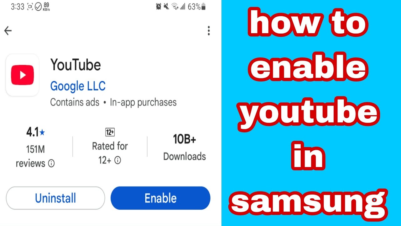 how to enable youtube in samsung | YouTube enable problem samsung | enable YouTube app android