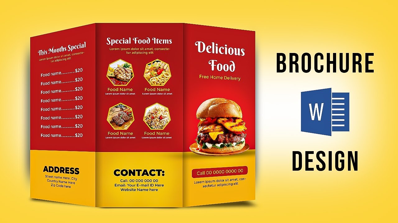 Food Brochure Design in MS word | Brochure design ideas
