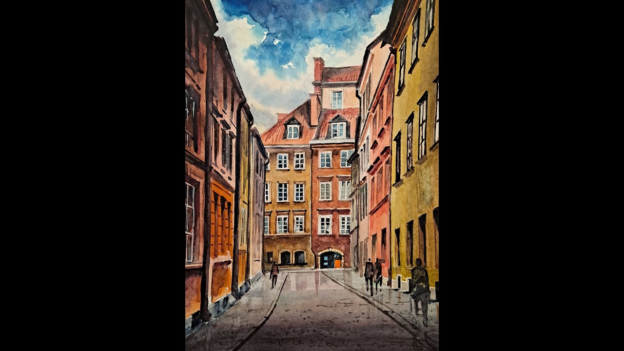Painting of the CITY STREET WITH WATERCOLOR Warsaw / Step by Step tutorial