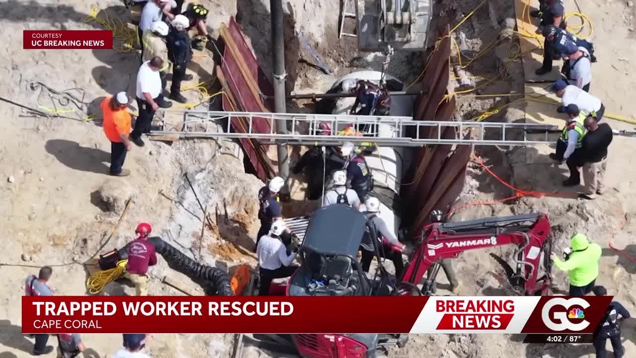 Worker rescued after being trapped under pipe at Lee Health Cape Coral construction site