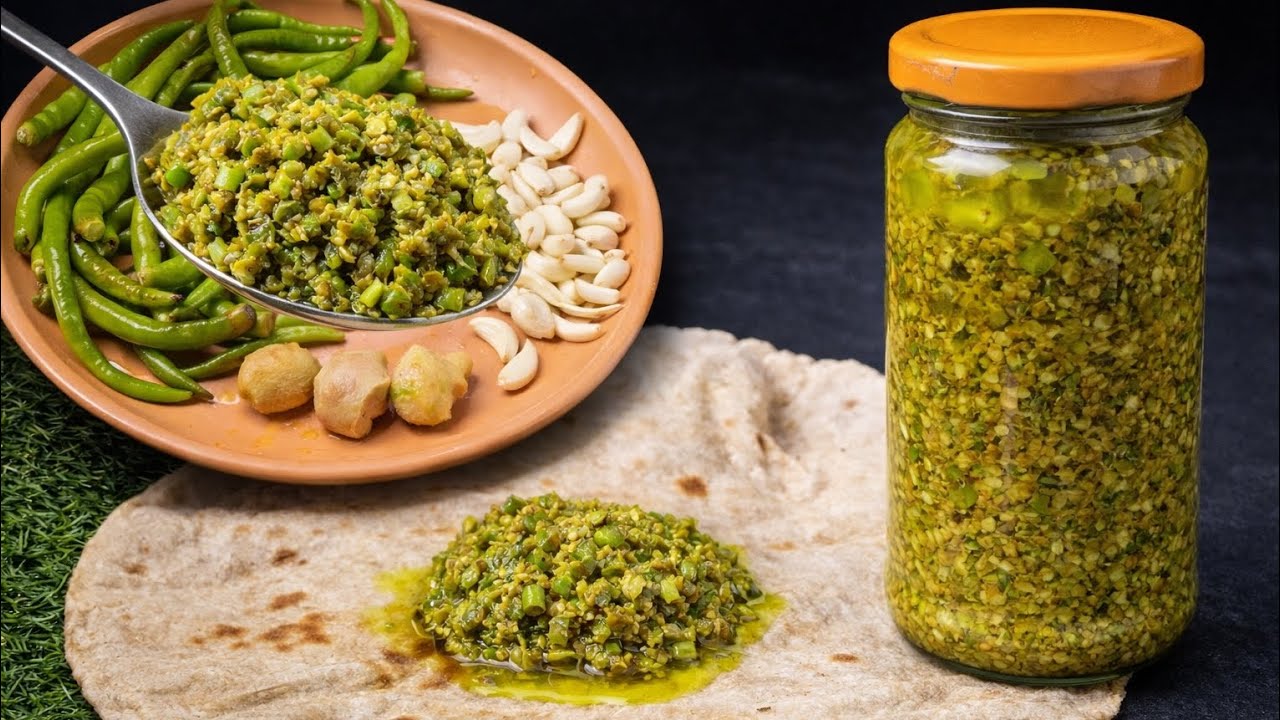 Ginger Garlic Green Chili pickle Recipe | Achaar Recipe Chilli Pickle