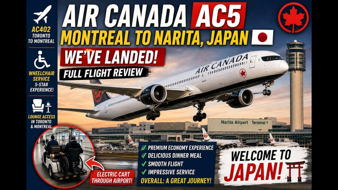 AIR CANADA AC5 &mdash; MONTREAL TO TOKYO NARITA Landing at Narita & Full Flight Experience