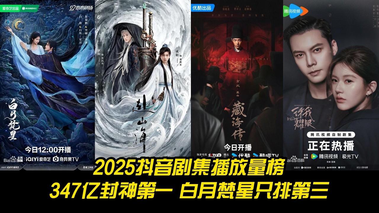 震撼！2025抖音剧集播放量榜：347亿封神第一，白月梵星只排第三