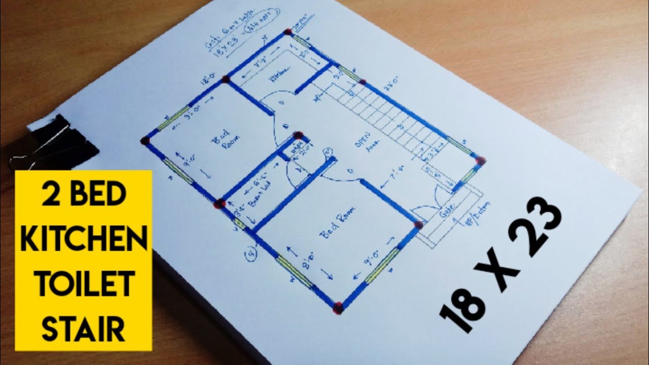 18*23 simple village house plan with 2 bed rooms II 18 by 23 ghar ka naksha indina style
