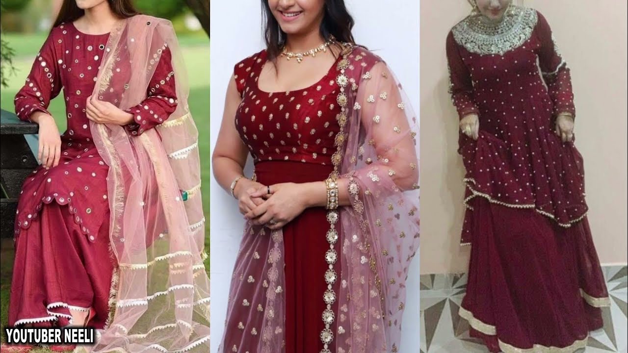 latest f maroon dress design ideas for women and girls 2021 |youtuber Neeli|