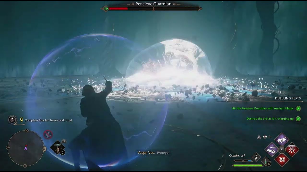 Hogwarts Legacy battle vs Pensieve Guardian (no damage)