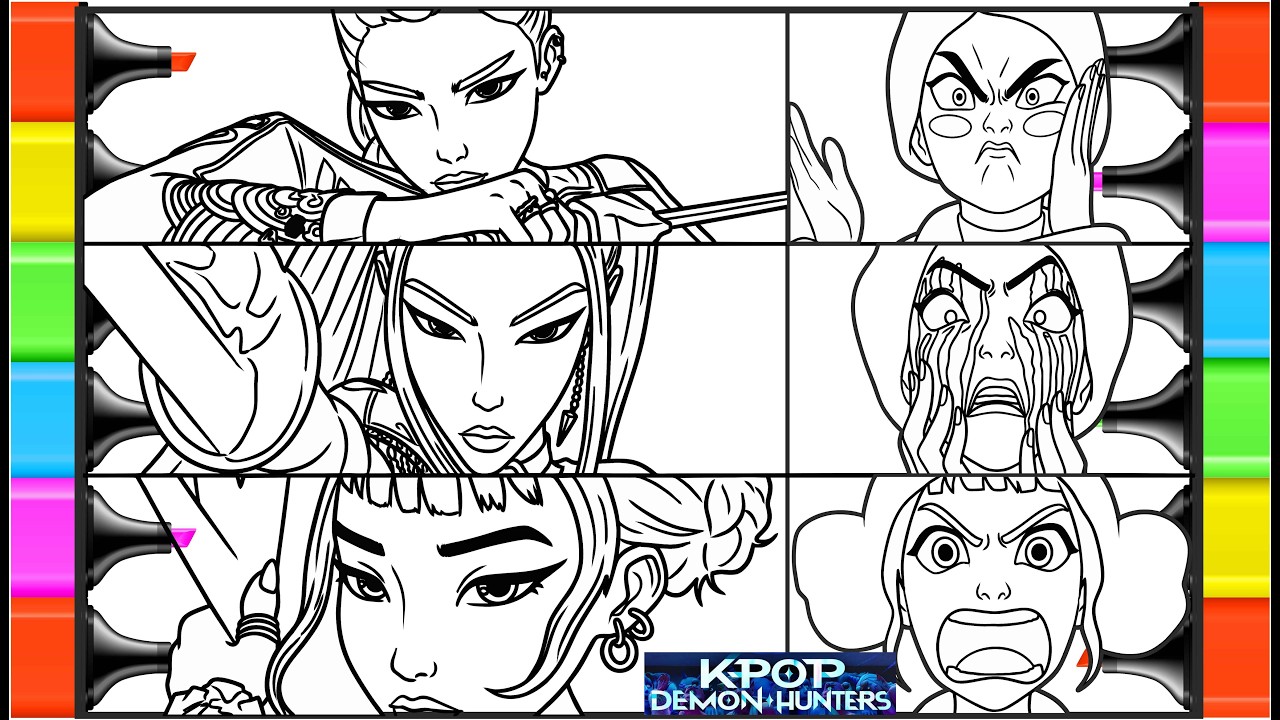 Satisfying Coloring - Rumi, Mira, Zoey characters / kpop Rumi, Mira and Zoey superstar and real life