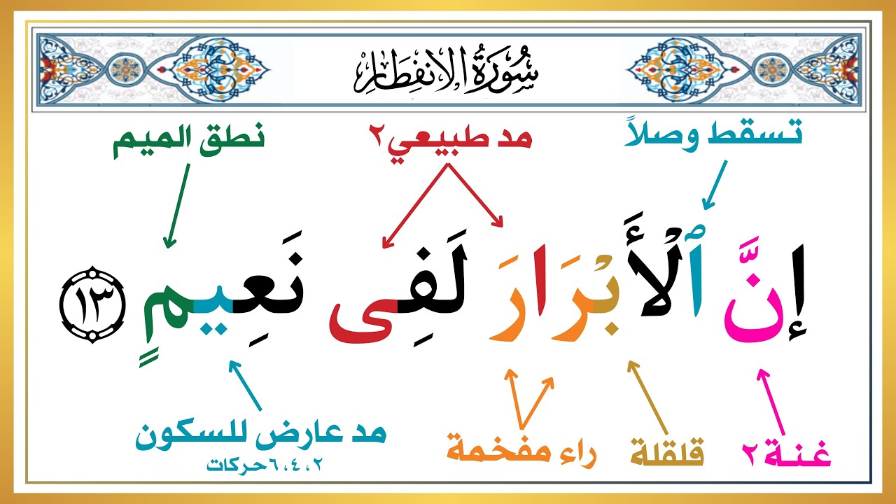 تعلم أحكام التجويد بكل سهولة | سورة الانفطار من الآية ( ١٣ ) إلى الآية ( ١٩ ) أسهل طريقة للحفظ
