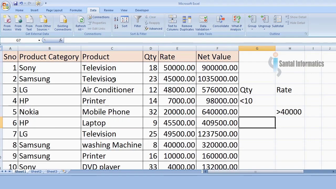 MS Excel Advanced Filter || Santal Informatics - Learning Point