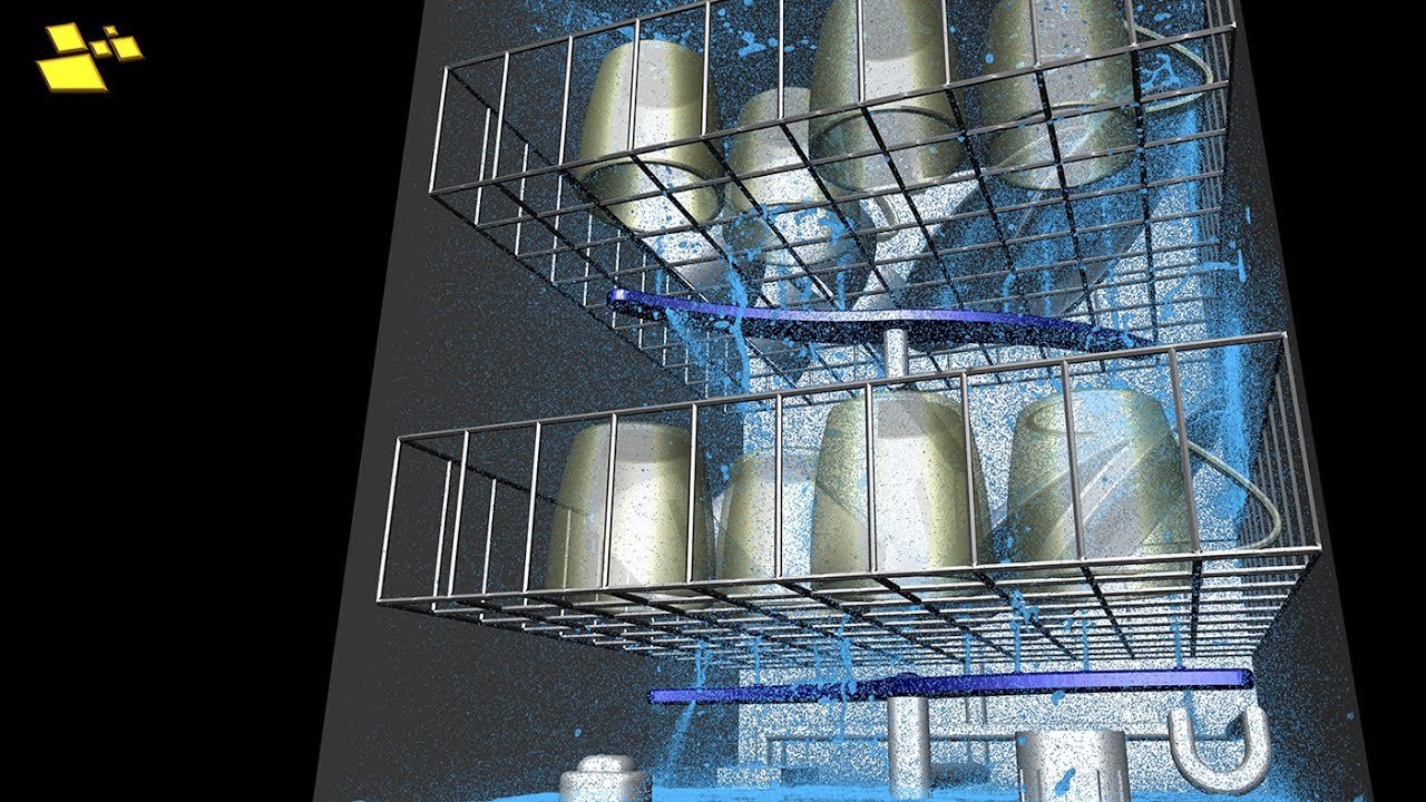 Dishwasher simulation using samadii/fluid