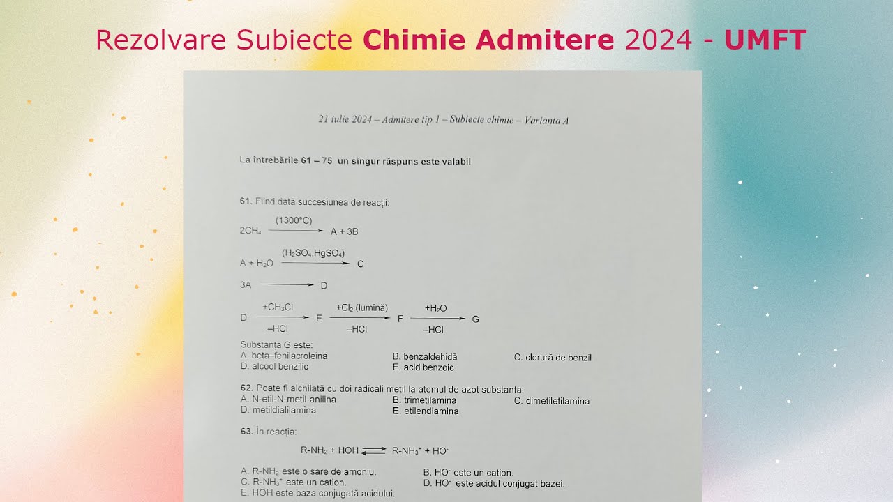 Rezolvare Subiecte Chimie Admitere 2024 - UMF Victor Babeș Timișoara