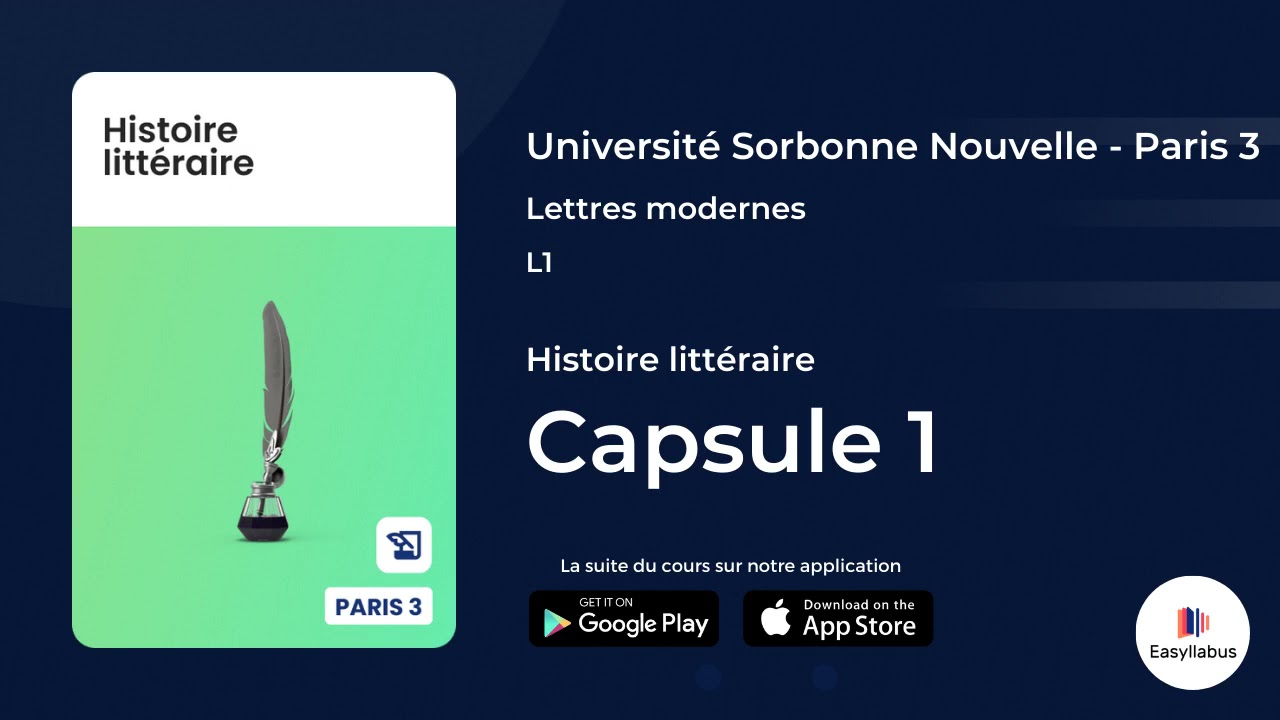 PARIS 3 - Lettres modernes - L1 | Histoire litt&eacute;raire - Capsule 1