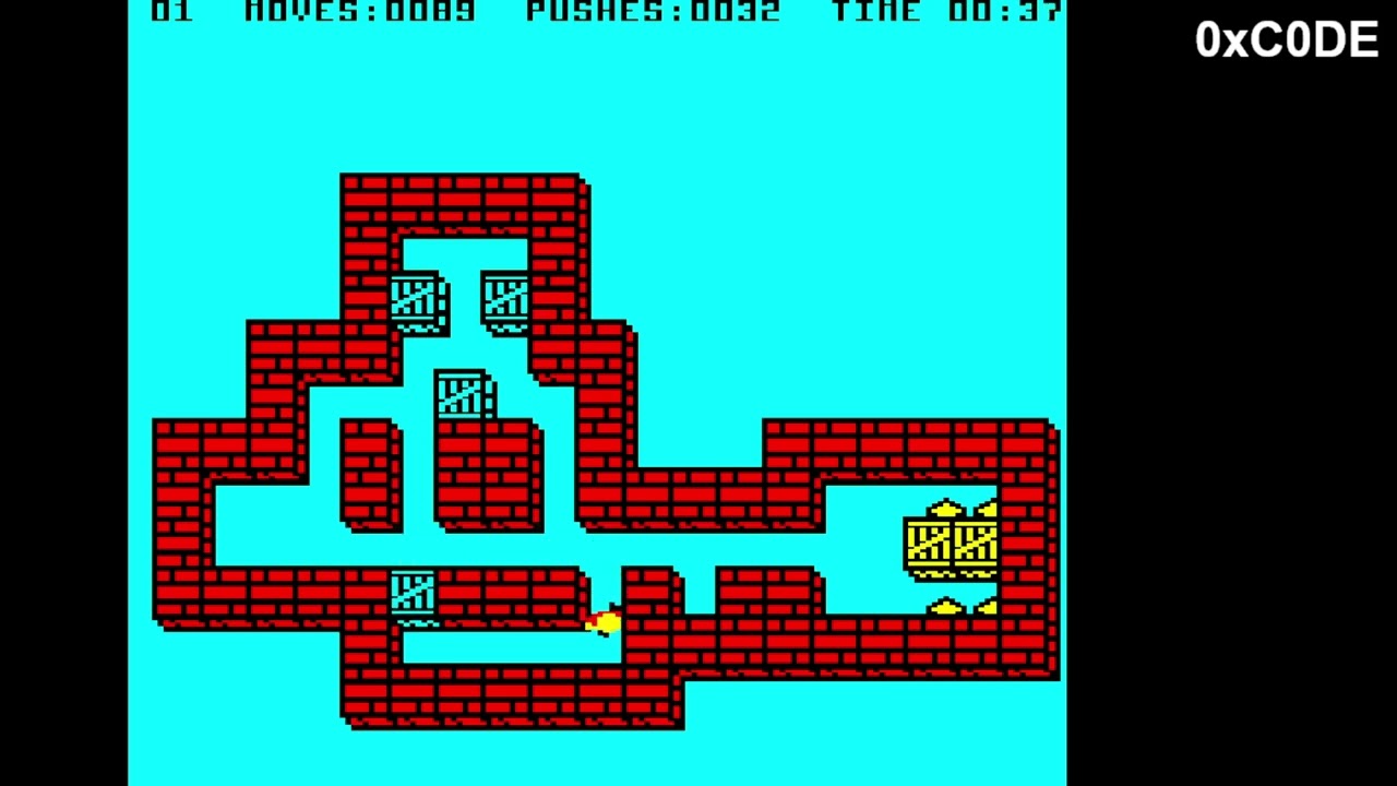 Soko-Ban classic puzzle game on Acorn Electron