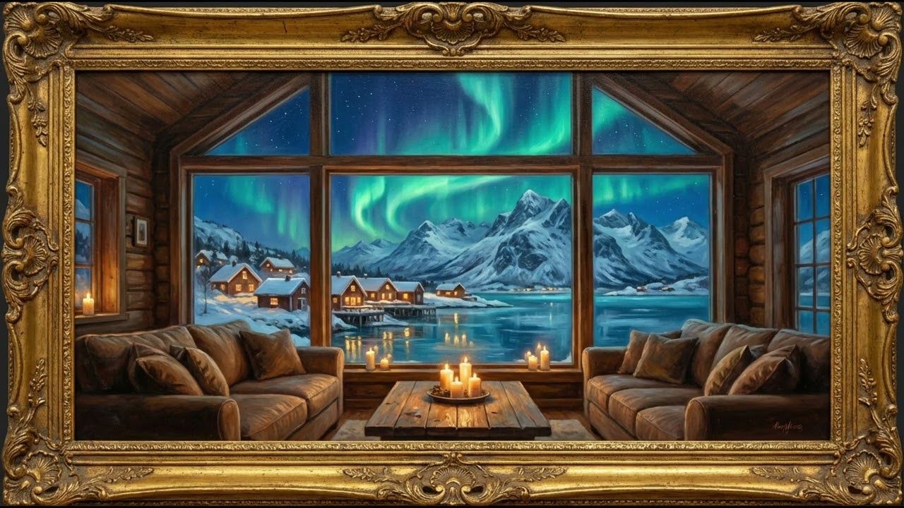 Aurora Boreal desde la Cabaña Panorámica ✨ Refugio Nórdico 4K para TV