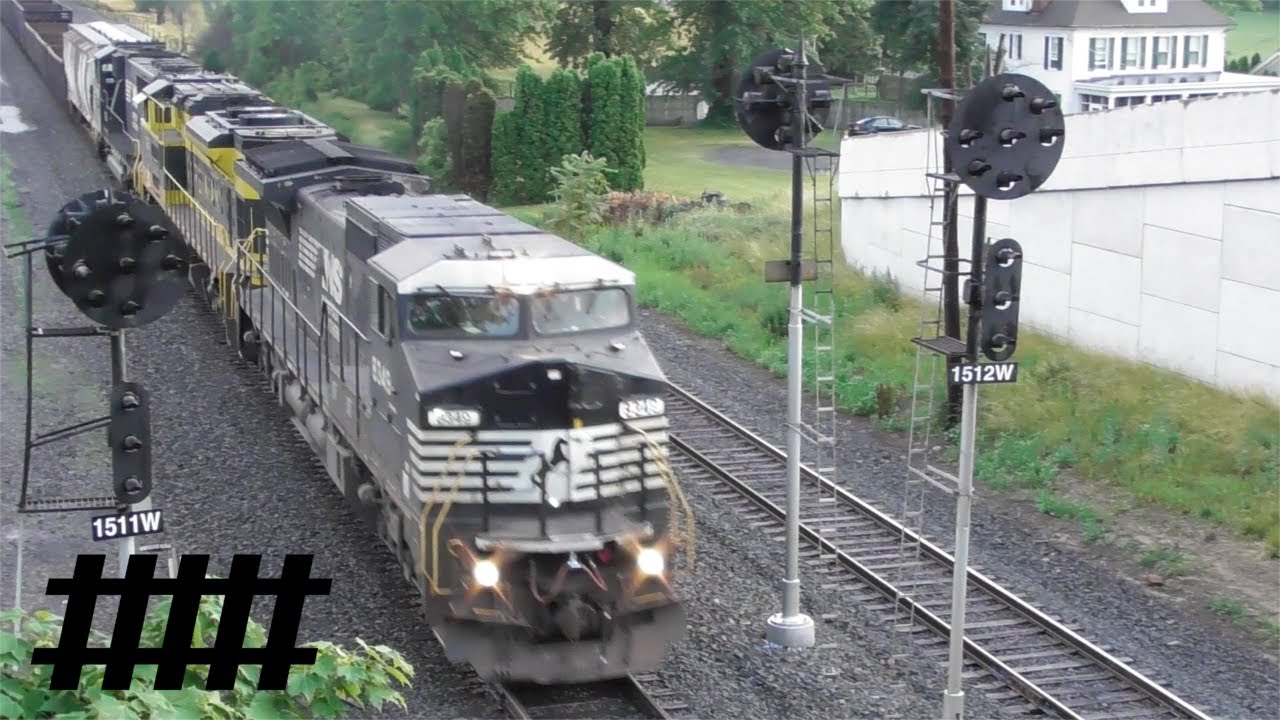 NS Virginian Heritage Unit 1069 on NS 10N Mixed Freight Train in Port Royal, PA with PRR Signals
