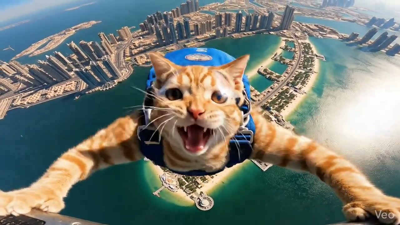 Rusty’s adventures- “Rusty skydives in Dubai” #crazycat #cutegingertabby #rustysadventures 