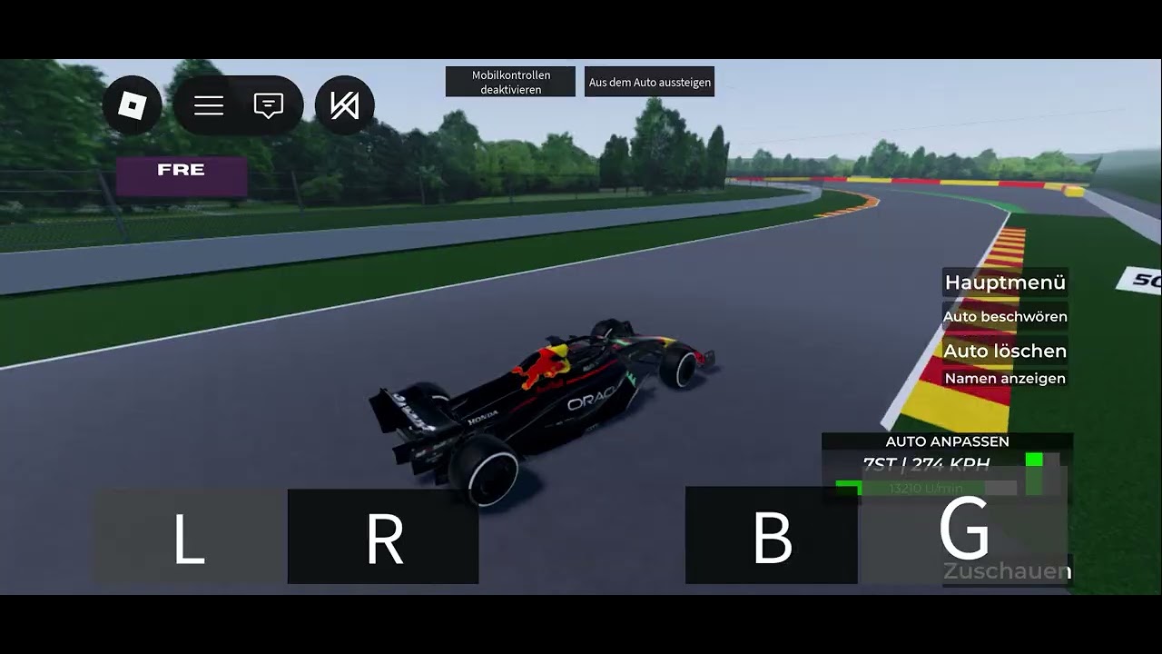 Driving 1 lap in Spa Track in Roblox with Red Bull F1 car.