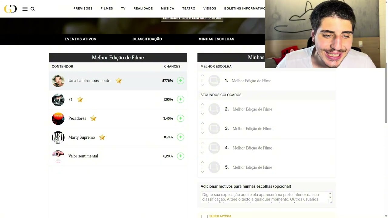 MINHAS APOSTAS PRO OSCAR 2026 - parte 1 