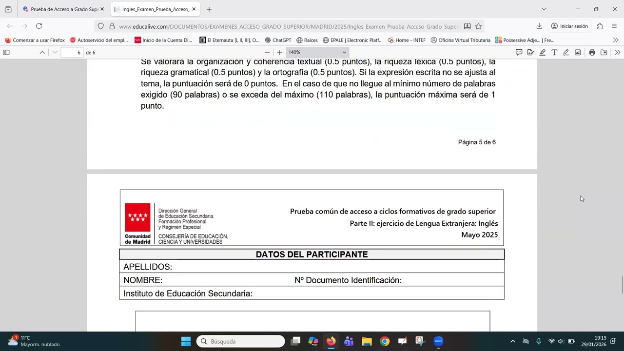 Examen inglés ACFGS Madrid 2025 resuelto y comentado
