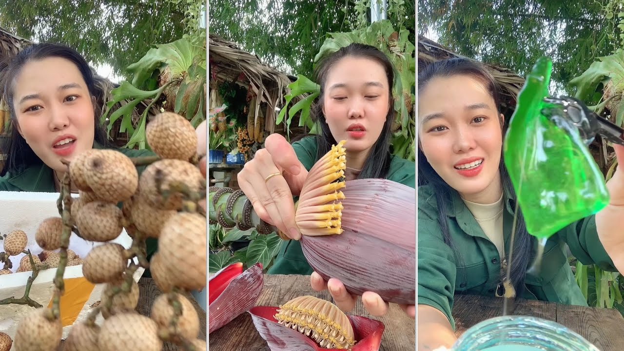 Trái bồ đề Trung Quốc, Hoa chuối bàn tay phật và kẹo dẻo sốt ướt hot bên Trung #catlai 