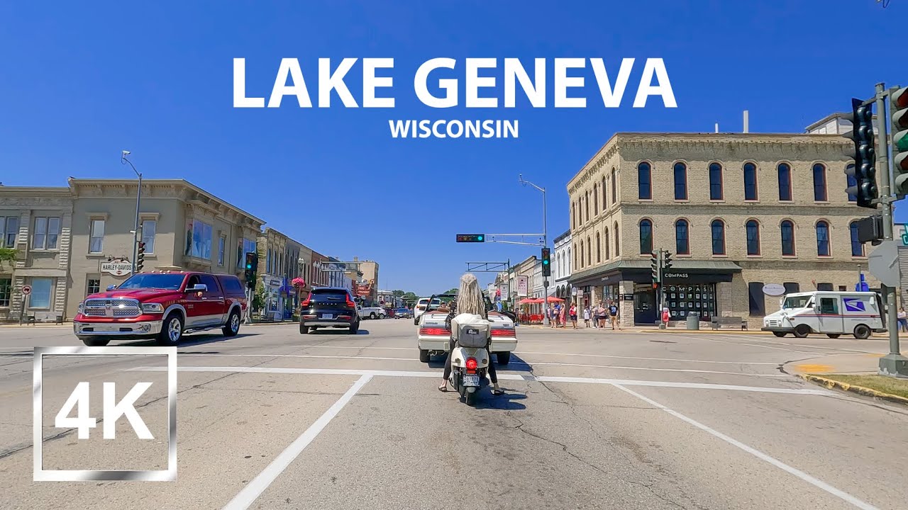 4K Lake Geneva Driving - Ffamous Beach Town - Wisconsin - USA