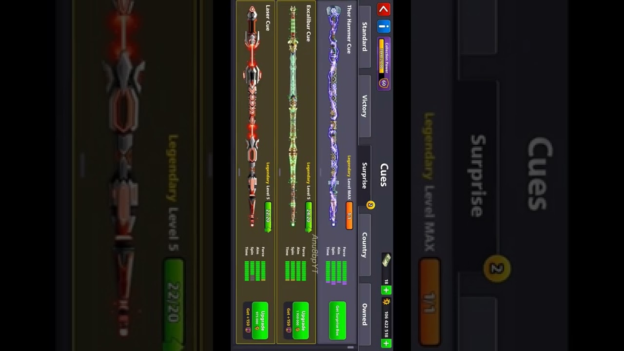 Legendary Cues Level Max Upgrade 🤠😎🙀 #8ballpool #miniclip #8ball #8bp #pool