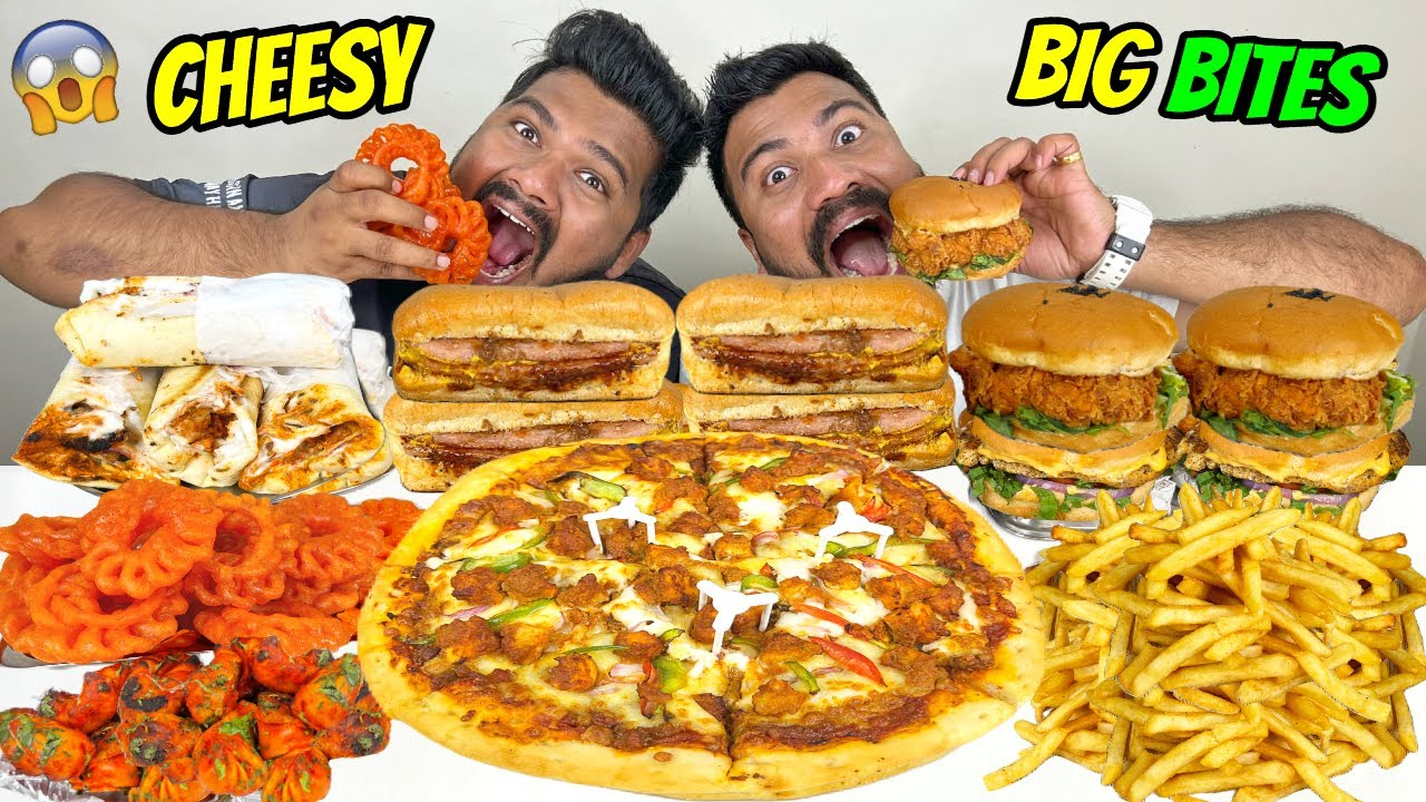 CHEESIEST CHICKEN PIZZA🍕CHICKEN SHAWARMA BURGERS🍔,TANDOORI MOMOS🥟,ANIMAL FRIES & IMARTI MUKBANG