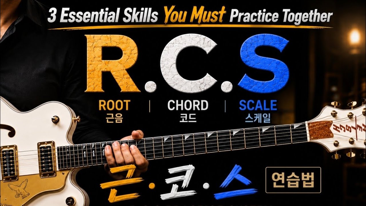 근코스 연습법 1 (근음,코드,스케일), 반드시 동시에 해야 하는 기타의 3가지 기본연습. 아무 음이나 막 치지 않고 제대로 연주하기 by 슈콩 유근수