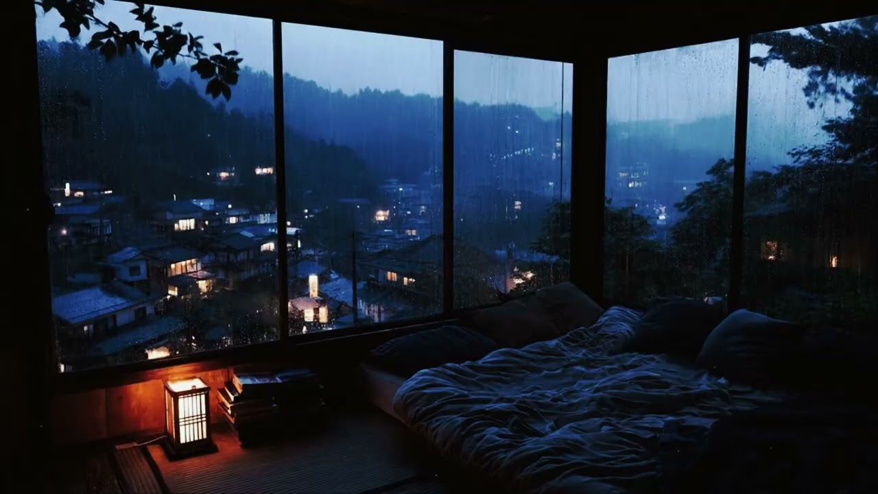 Rain Sounds from Inside a Dark Bedroom | 1 Hour Window Ambience for Sleep