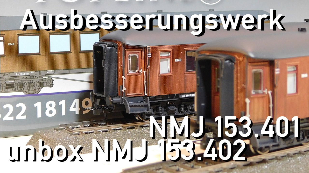 Ausbesserungswerk H0 unbox NMJ 153.401 und 153.402 Personenwagen NSB Norge Epoche 3/4