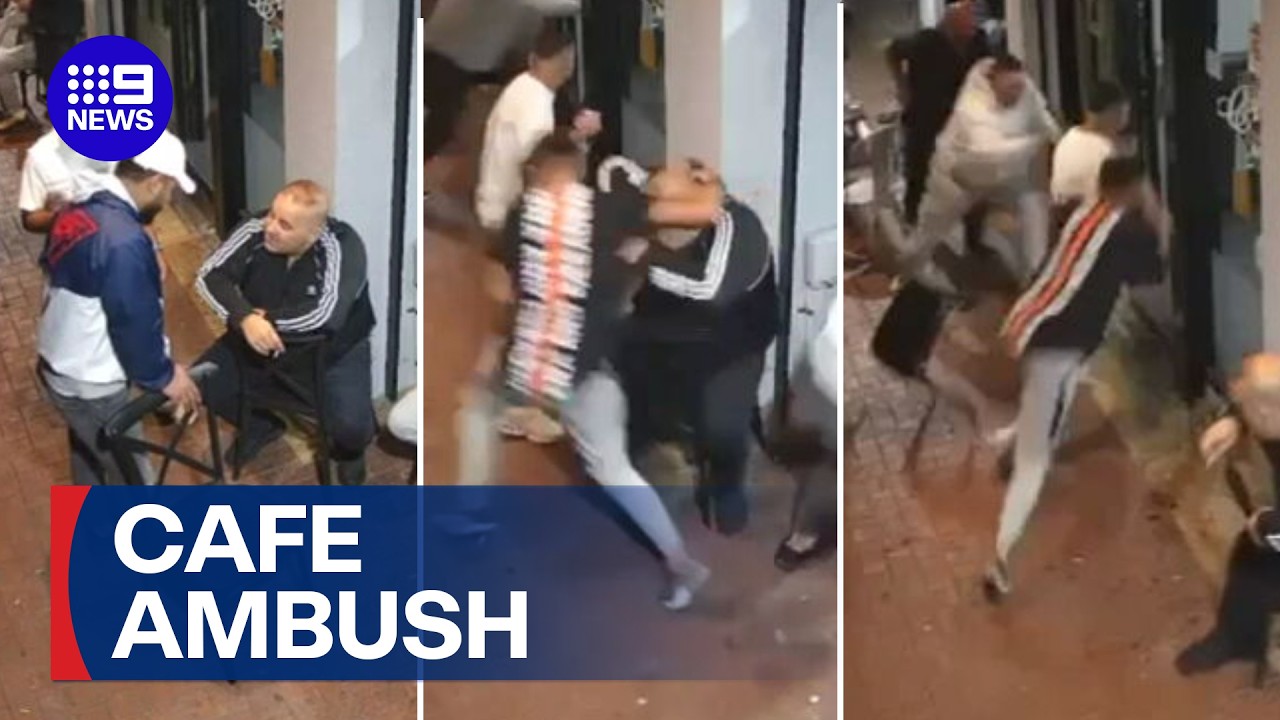 CCTV captures moment man shot outside Melbourne café | 9 News Australia