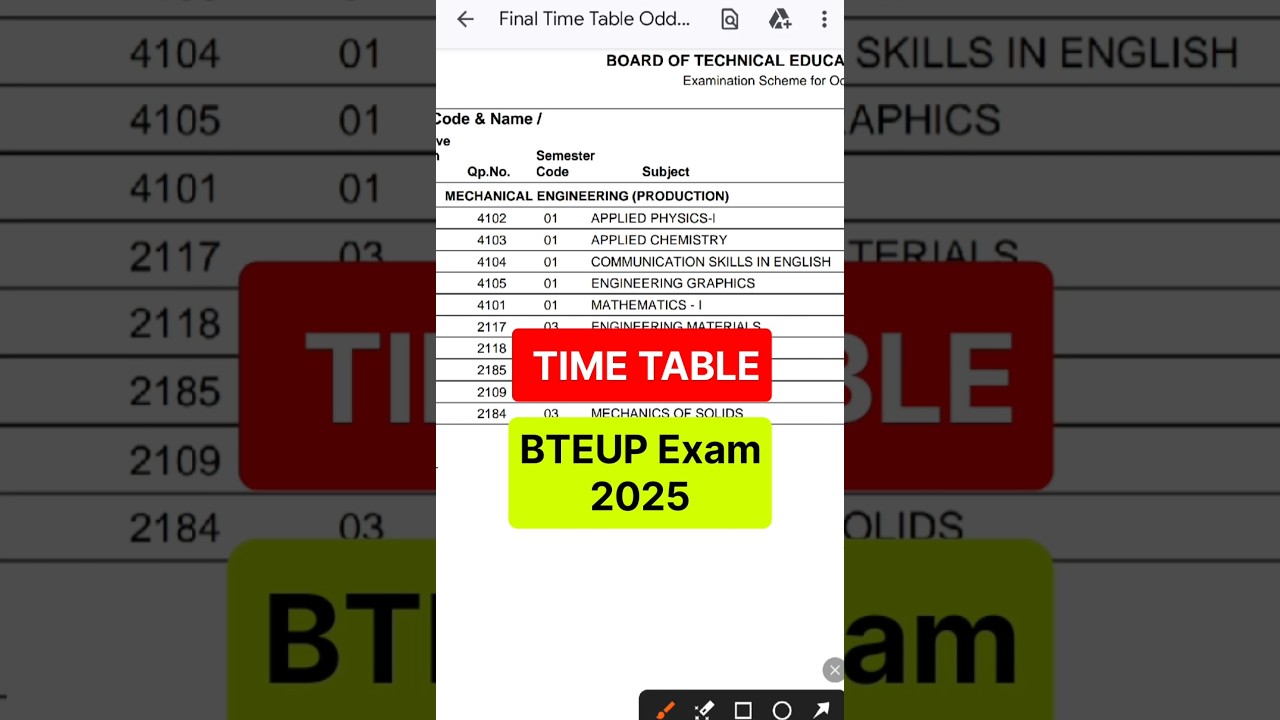 Time Table Bteup Odd Semester Exam 2025 Demo | Bteup Exam Date 2025 #polytechnic #bteup #shorts