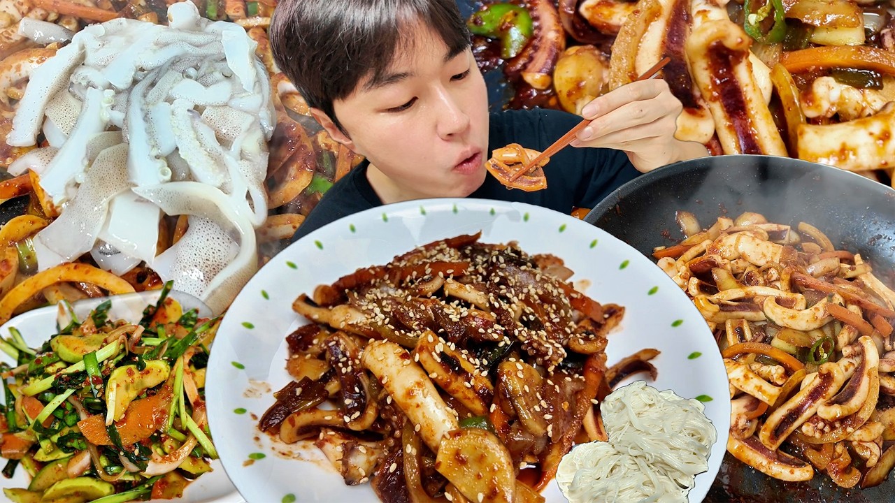 Жареные кальмары с лапшой дома #мукбанг #полуночнаязакуска #домашняякухня #жареныекальмары
