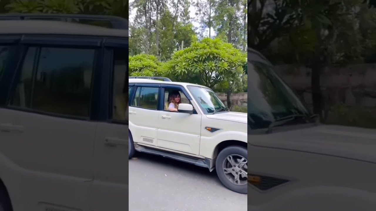 mahindra white scorpio girl car driving status🔥#scorpio #girlsdriving #shorts #support #like #cars