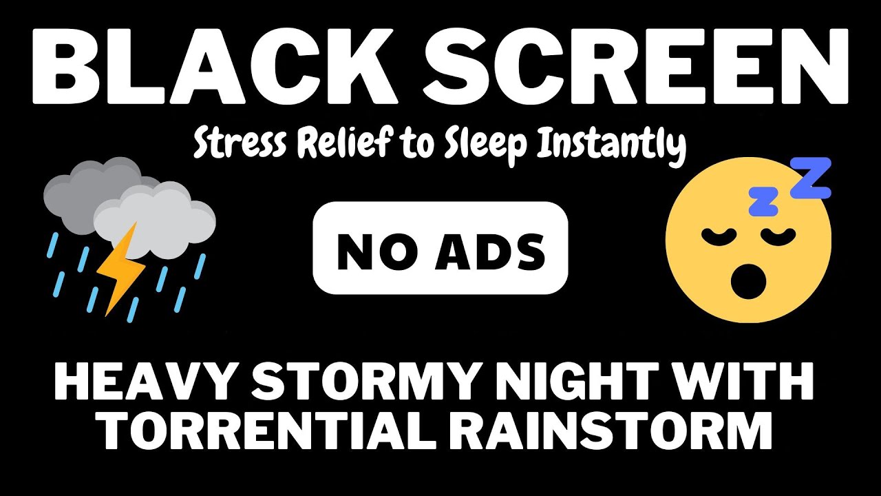 Heavy Rain Thunder Relaxation | Sleep Fast No Ads Stress-Free Night with Black Screen