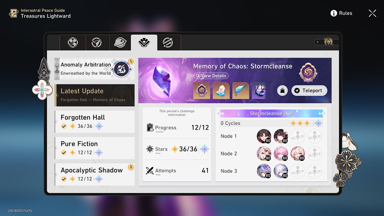 Honkai: Star Rail - Memory of Chaos: Stormcleanse [Starward Mode, Less Characters & 0 Cycle]